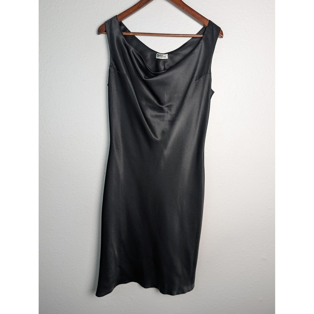 Gala Dress Womens L Black Knee Length‎ Slip Cowl Neck Satin Party & Cocktail